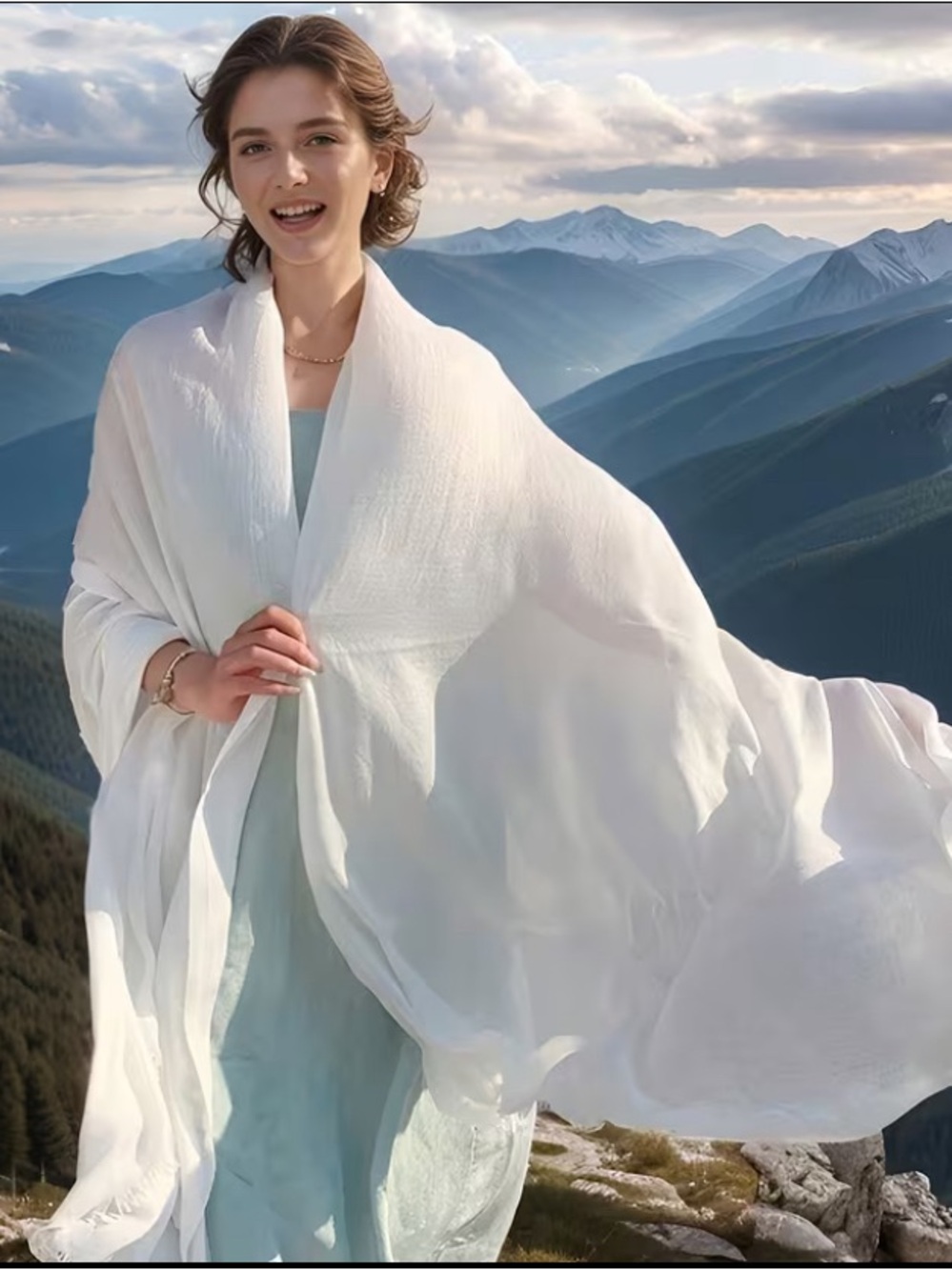 Elegant White Sheer Wrap Shawl - Women's Accessory